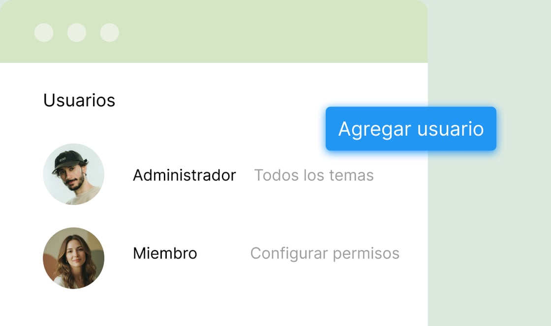 User list with admin and member roles and topic access