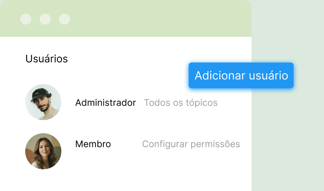 User list with admin and member roles and topic access