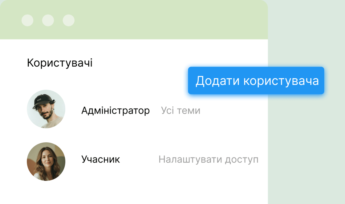 User list with admin and member roles and topic access