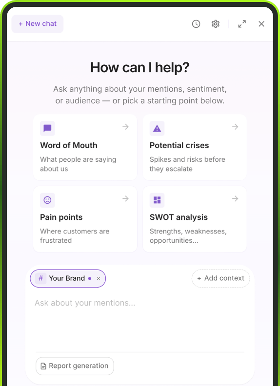 Insights Copilot start screen with suggested topics.